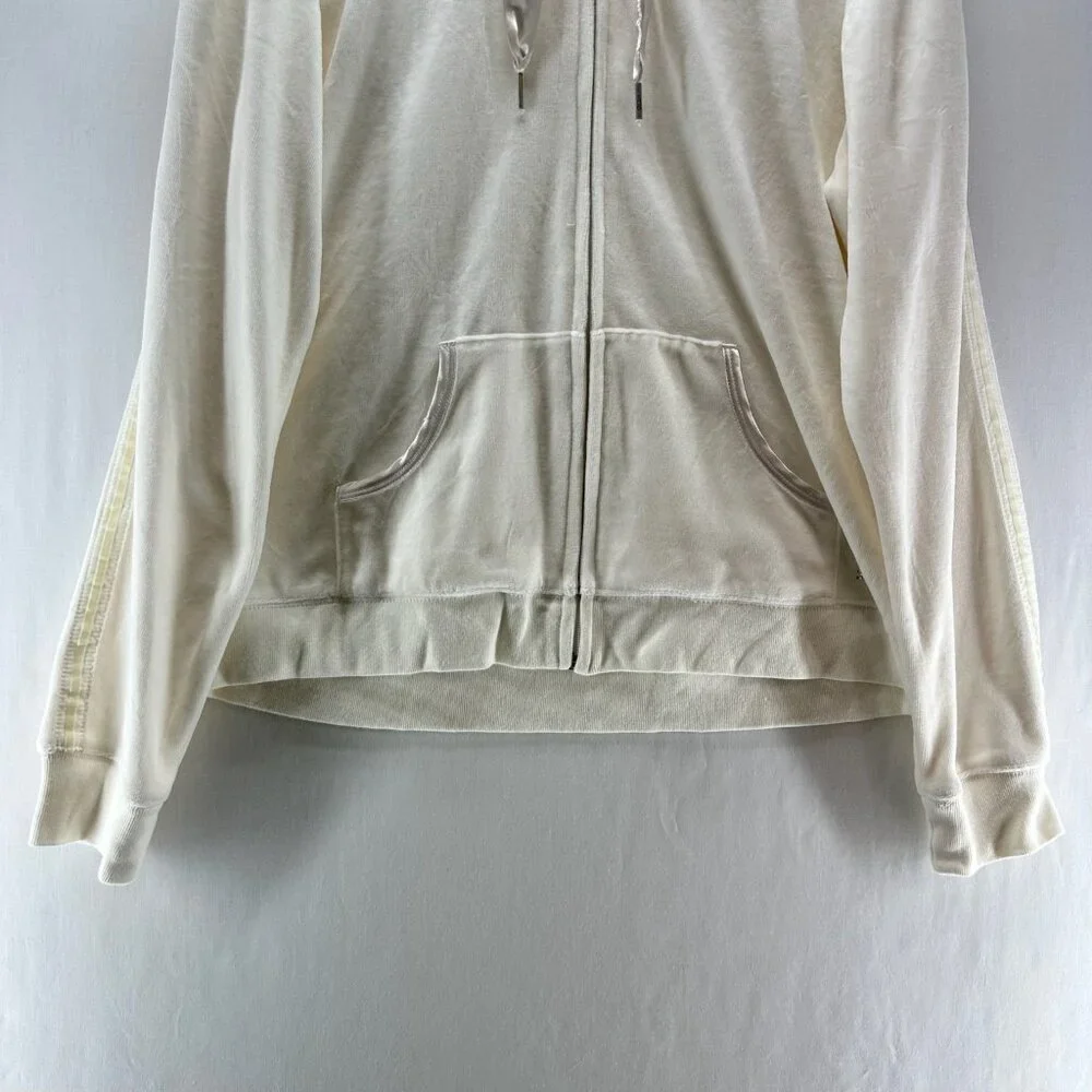 Izod Movement Velour Full-zip Hooded Sweatshirt Women L Stretch Pocket Off White - Picture 5 of 12